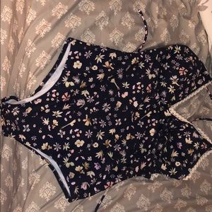 navy blue flower print one-piece
